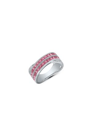 Alliance Bandeau rubis diamants or blanc 750 millièmes