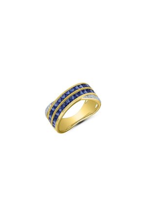 Alliance Bandeau saphirs diamants or jaune 750 millièmes