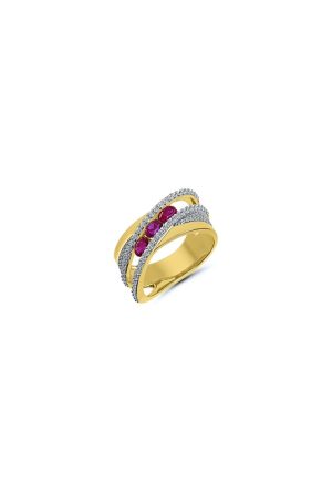 Bague Athena rubis diamants or jaune 750 millièmes