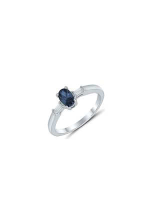 Bague Charmante saphir diamants or blanc 750 millièmes