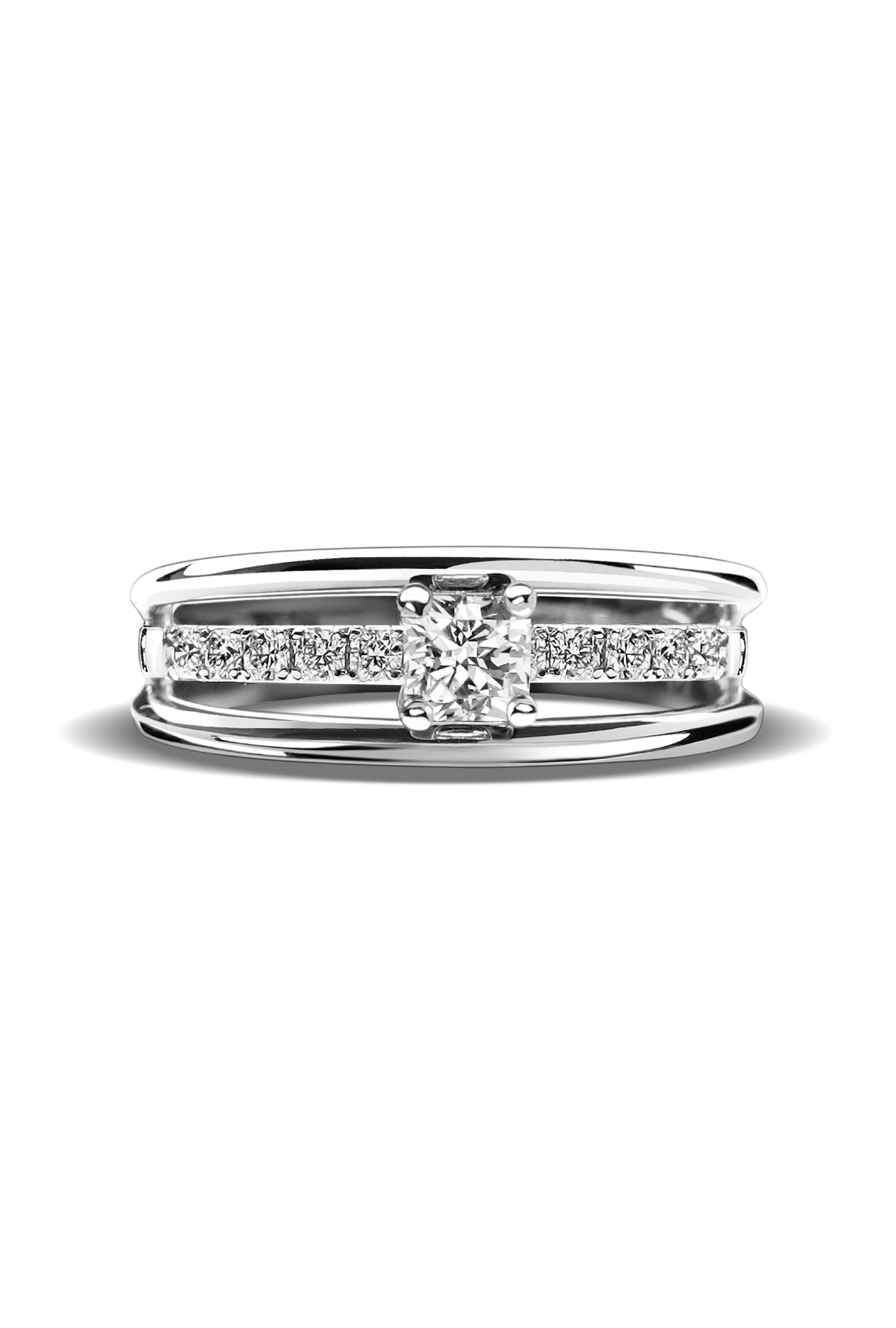 Solitaire Flanders accompagné diamants or blanc 750 millièmes