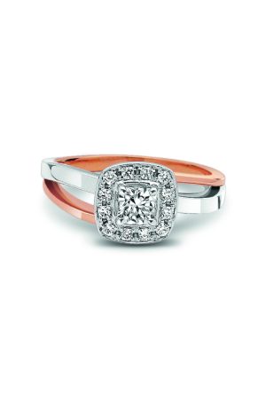 Solitaire Flanders entourage diamants bicolore or rose 750 millièmes