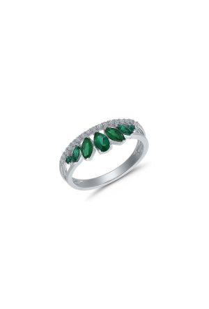 Bague Diadème émeraude diamants or blanc 750 millièmes Dejean
