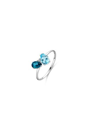 Bague Duo Toi et Moi topaze bleue or blanc 750 millièmes