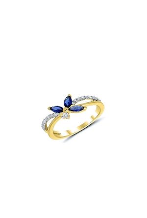 Bague Florale saphirs diamants or jaune 750 millièmes