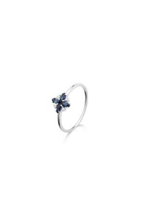 Bague Flora saphirs diamants or blanc 750 millièmes