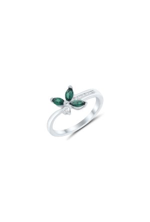 Bague Florale émeraude or blanc 750 millièmes Dejean