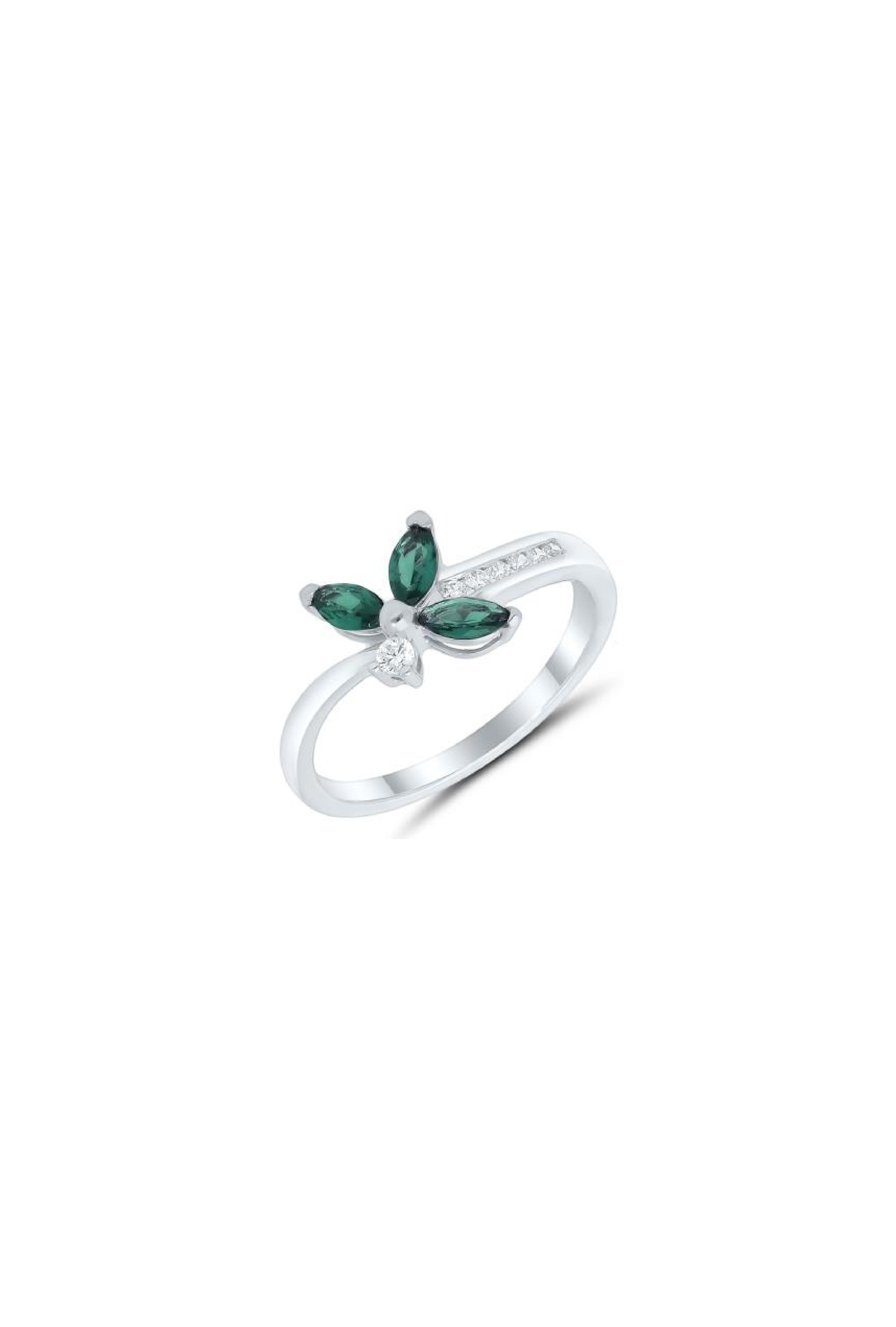 Bague Florale émeraude or blanc 750 millièmes Dejean