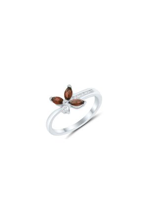 Bague Florale rubis diamants or blanc 750 millièmes
