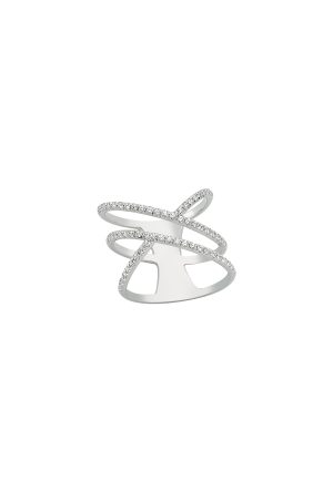 Bague géométrique Lien diamants or blanc 750 millièmes