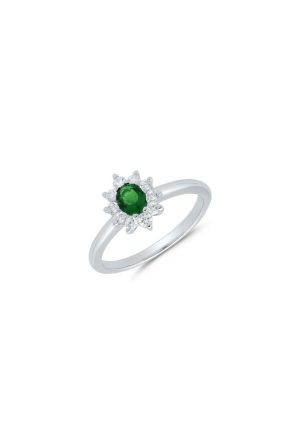 Bague émeraude Entourage diamants or blanc 750 millièmes Dejean
