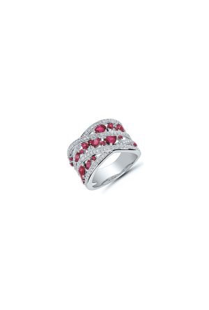 Bague Sissi rubis diamants or blanc 750 millièmes