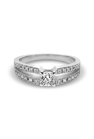 Solitaire Lorenza Flanders accompagné diamants or blanc 750 millièmes