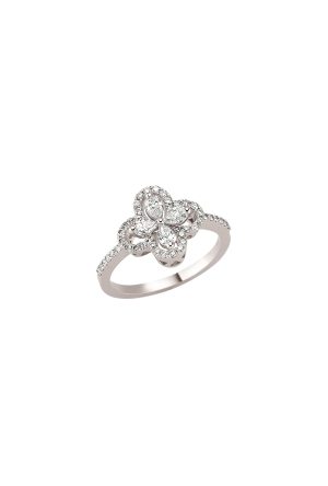 Bague Trèfle diamants or blanc 750 millièmes
