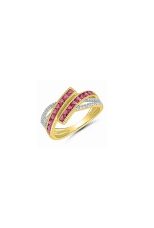 Bague Venus rubis diamants or jaune 750 millièmes