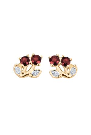 Boucles d'oreilles Cerises rubis diamants or jaune 750 millièmes