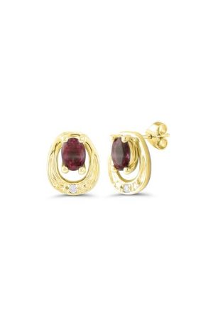 Boucles d'oreilles Elina rubis diamants or jaune 750 millièmes