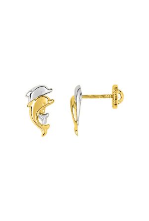 Boucles d'oreilles Enfant Double Dauphins or 750 millièmes