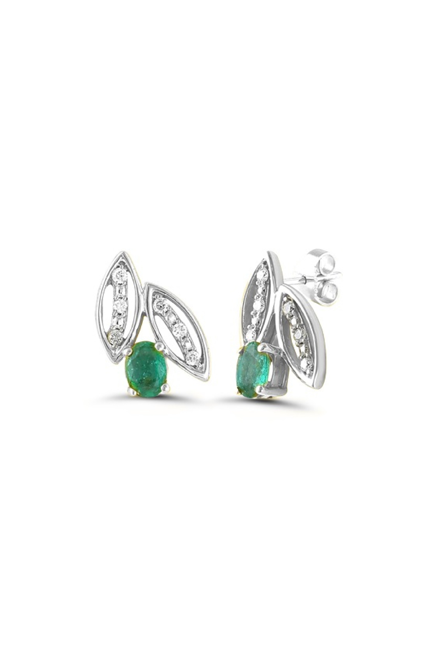 Boucles d'oreilles Feuillage émeraudes et diamants or blanc 750 millièmes