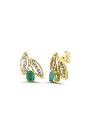 Boucles d'oreilles Feuillage émeraudes et diamants or jaune 750 millièmes
