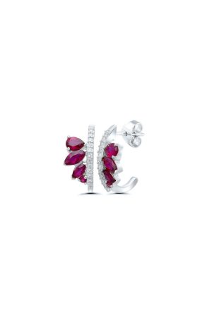 Boucles d'oreilles Florale rubis diamants or blanc 750 millièmes