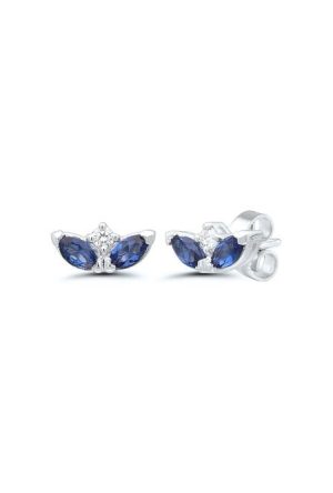 Boucles d'oreilles Florale saphirs diamants or blanc 750 millièmes