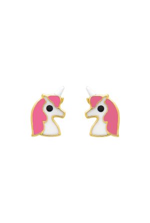 Boucles d'oreilles Enfant Licorne rose or 750 millièmes