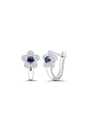 Boucles d'oreilles Marguerite saphirs diamants or blanc 750 millièmes