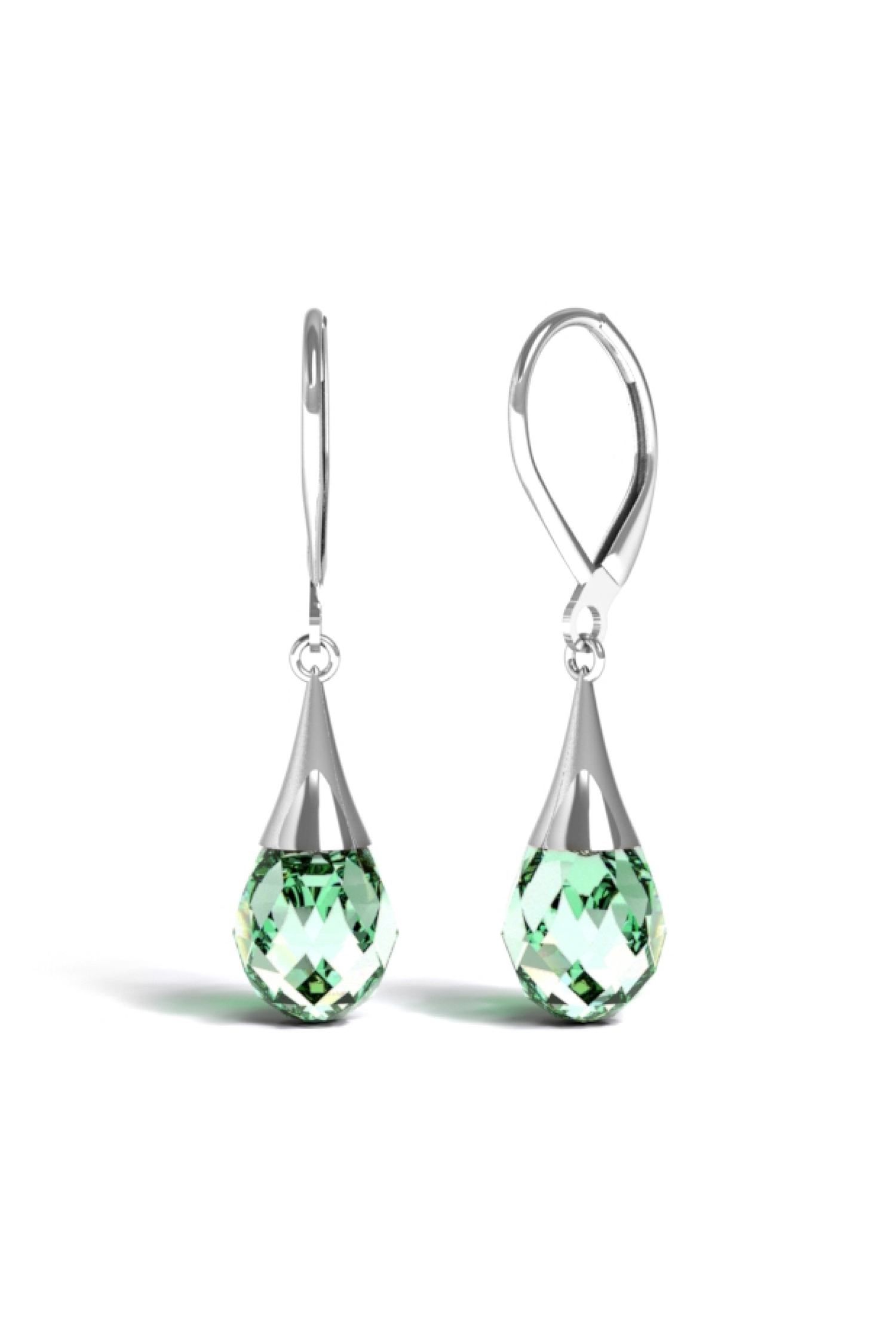 Boucles d'oreilles Natura quartz vert système dormeuse or blanc 750 millièmes