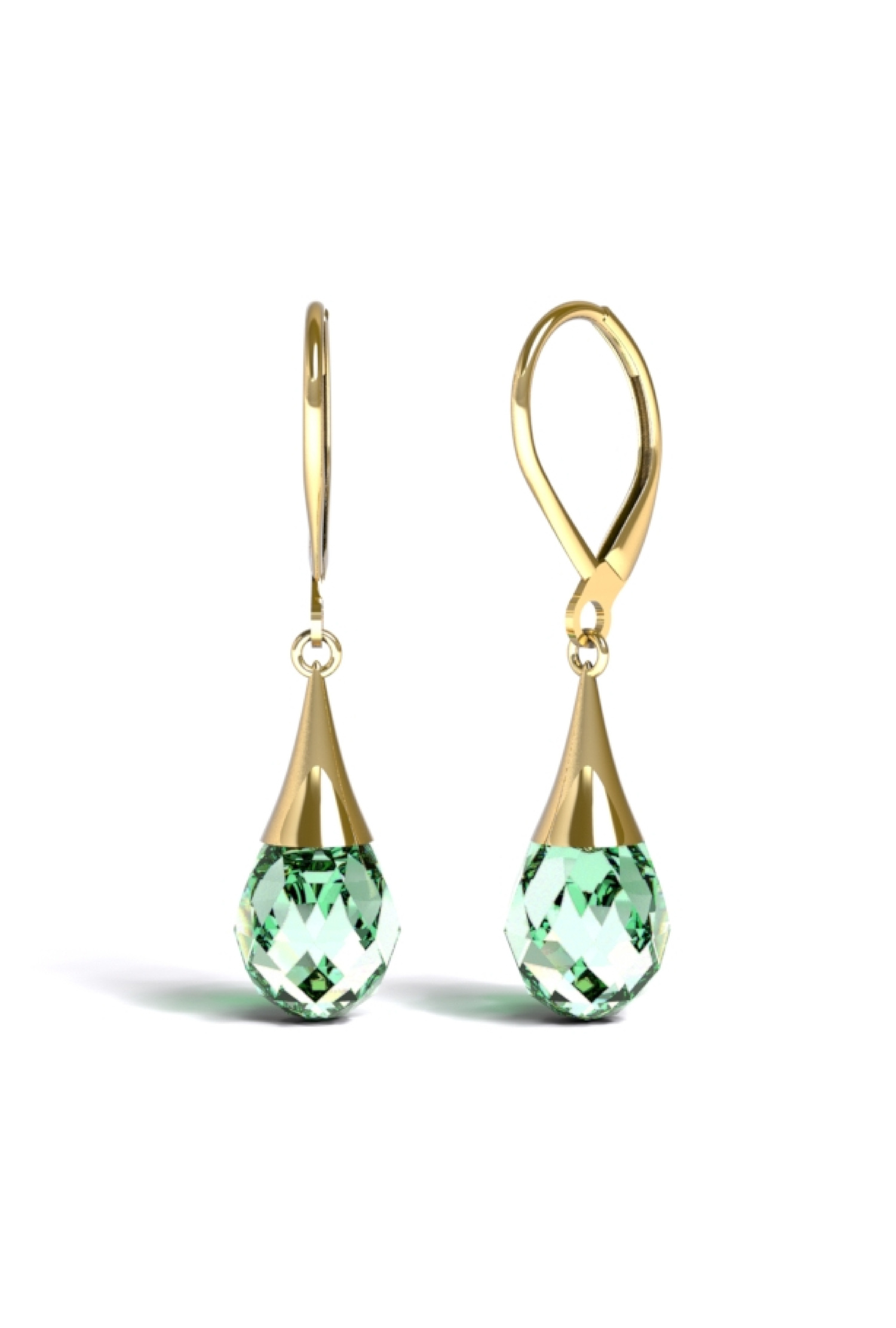 Boucles d'oreilles Natura quartz vert système dormeuse or jaune 750 millièmes