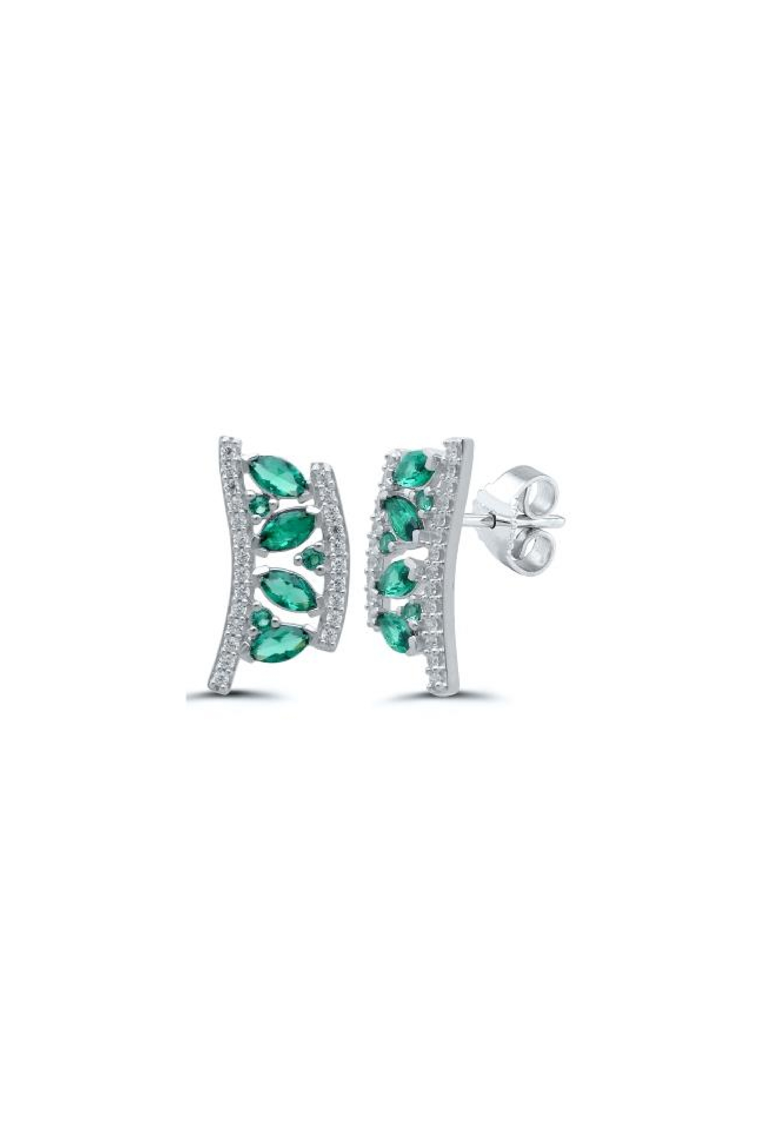 Boucles d'oreilles Olga émeraudes et diamants or blanc 750 millièmes
