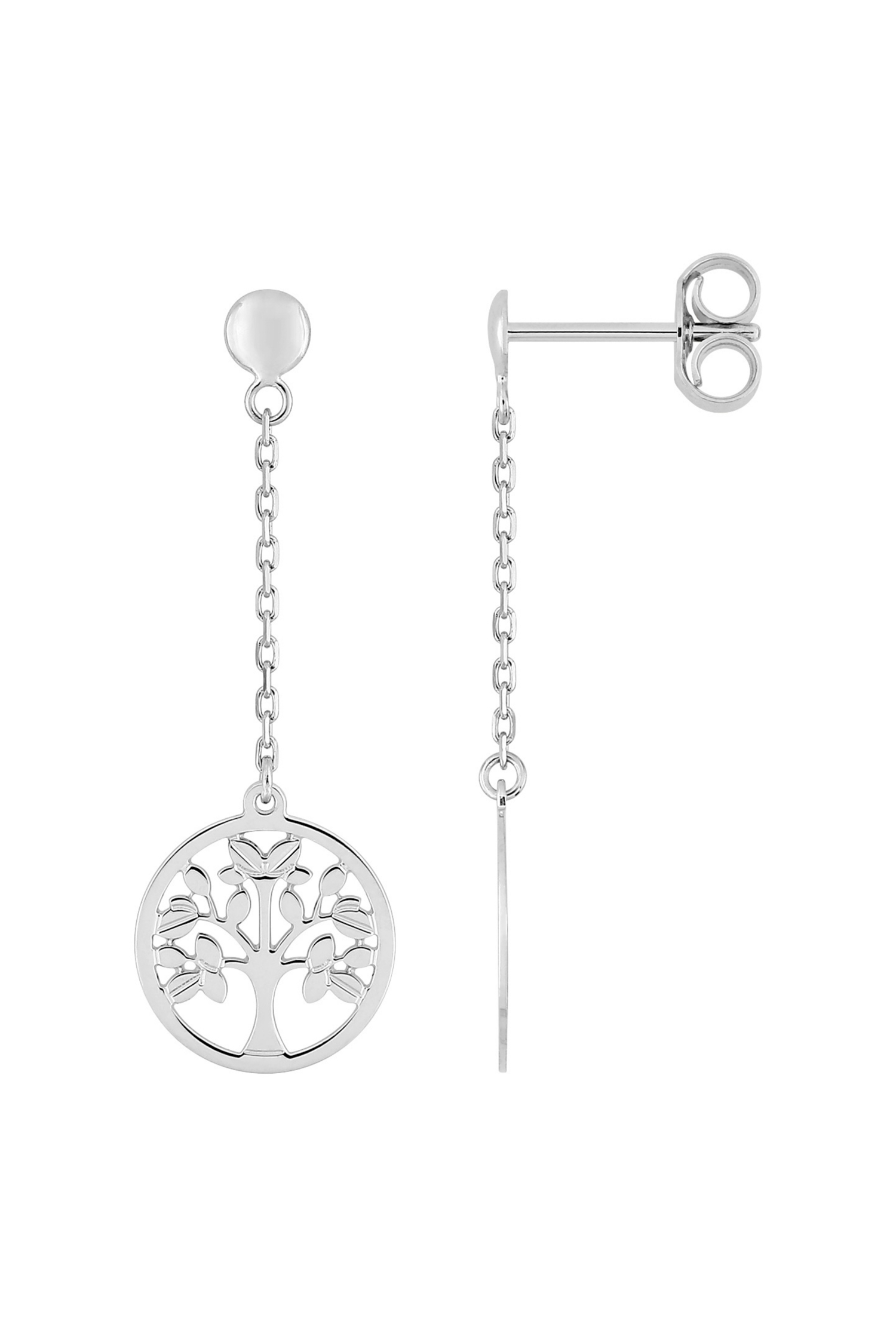 Boucles d'oreilles pendantes arbre de vie or blanc 750 millièmes