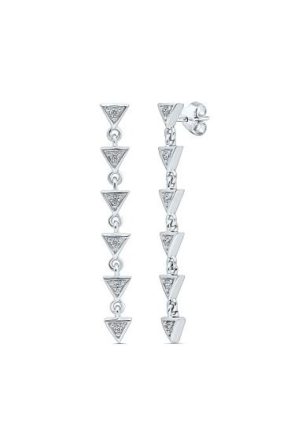Boucles d'oreilles Pendantes Triangle diamants or blanc 750 millièmes