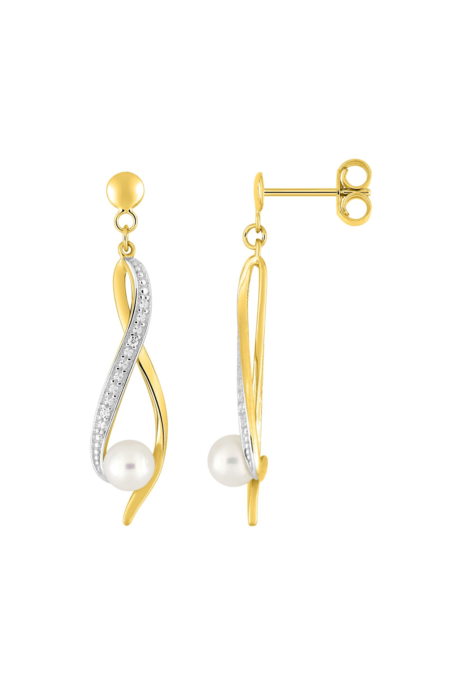 Boucles d'oreilles Perles de culture eau douce bicolore or jaune 750 millièmes