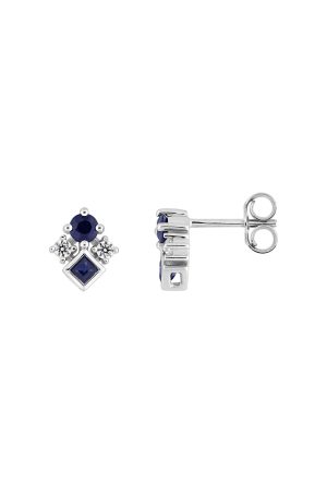 Boucles d'oreilles puces saphirs oxydes or blanc 750 millièmes