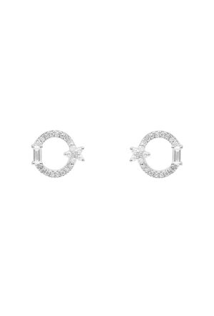 Boucles d'oreilles rondes diamants Djula or blanc 750 millièmes