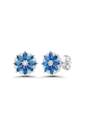 Boucles d'oreilles Rosace saphirs diamants or blanc 750 millièmes