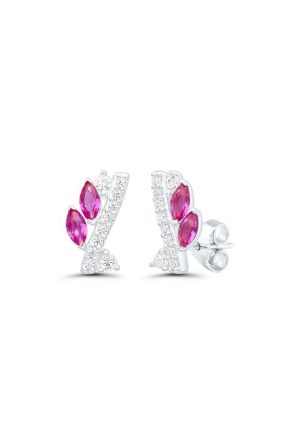 Boucles d'oreilles Samantha rubis diamants or blanc 750 millièmes
