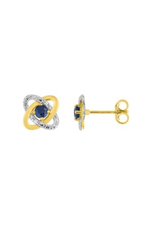 Boucles d'oreilles Satellite bicolore Saphirs or jaune 750 millièmes
