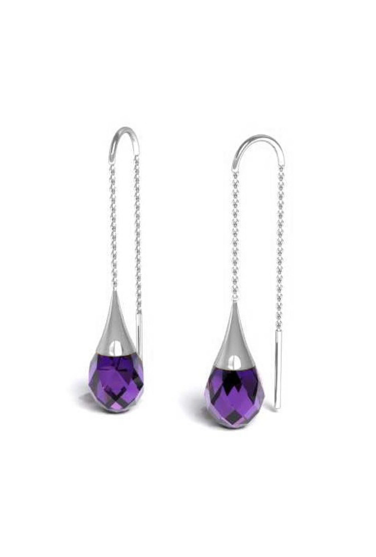 Boucles d'oreilles Shiva améthyste tiki or blanc 750 millièmes