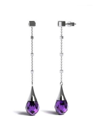 Boucles d'oreilles Shiva améthyste cube or blanc 750 millièmes