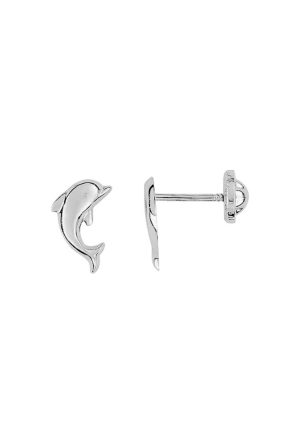 Boucles d'oreilles Enfant Dauphin or blanc 750 millièmes
