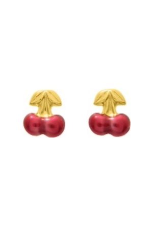 Boucles d'oreilles enfant cerise or jaune 750 millièmes