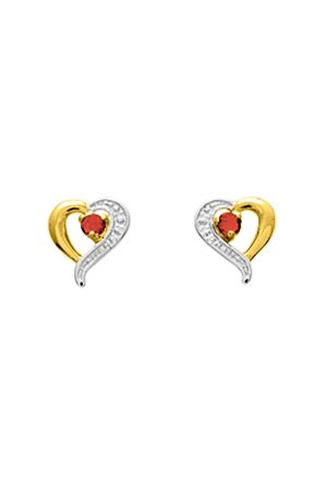 Boucles d'oreilles Coeur bicolore rubis or 750 millièmes