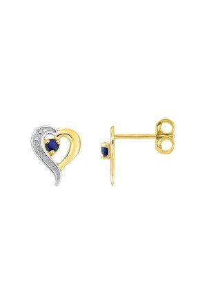 Boucles d'oreilles Coeur bicolore saphir or 750 millièmes