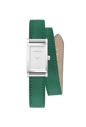 Bracelet Double Tour Michel Herbelin Cuir Vert Boucle Ardillon  Acier Inoxydable