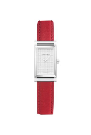 Bracelet Michel Herbelin Cuir Rouge Boucle Ardillon  Acier Inoxydable