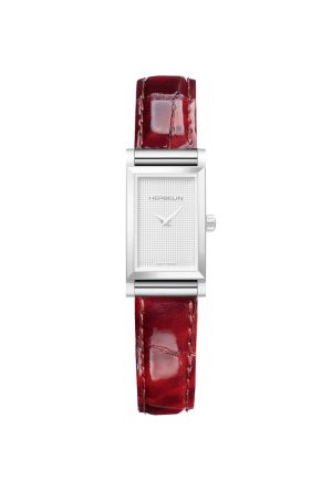 Bracelet Michel Herbelin Cuir Rouge Effet Croco Brillant Boucle Ardillon  Acier Inoxydable