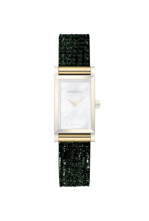 Bracelet Michel Herbelin Cuir Vert Velour Boucle Ardillon  Acier Inoxydable PVD Or Jaune