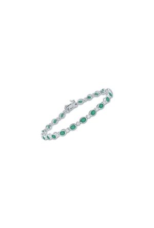 Bracelet Rivière émeraudes diamants or blanc 750 millièmes